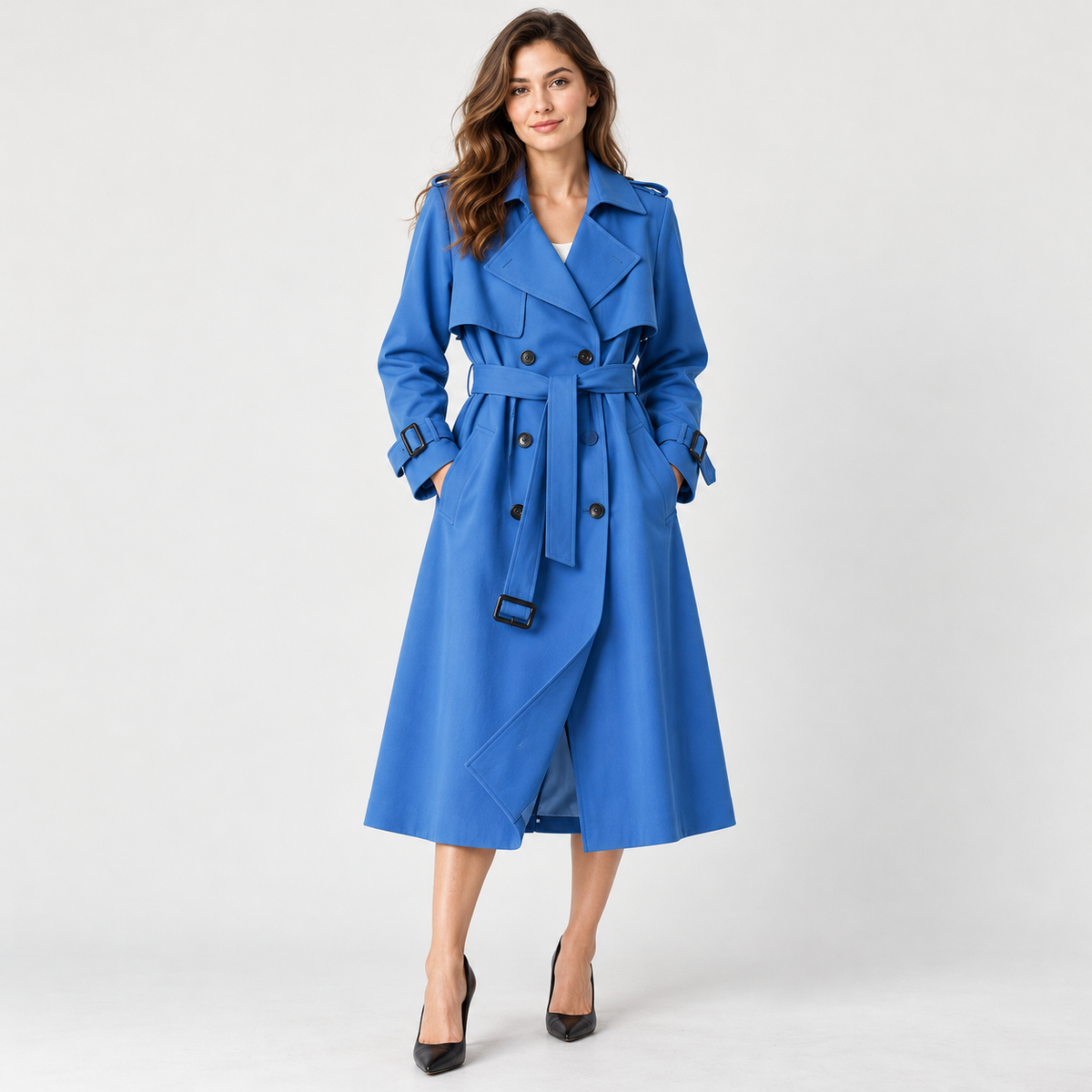 Liesel Tailored Belted Trench Coat — Blue – Plain Lining | Emory & Blanc