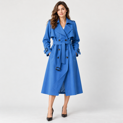 Liesel Tailored Belted Trench Coat — Blue – Plain Lining | Emory & Blanc