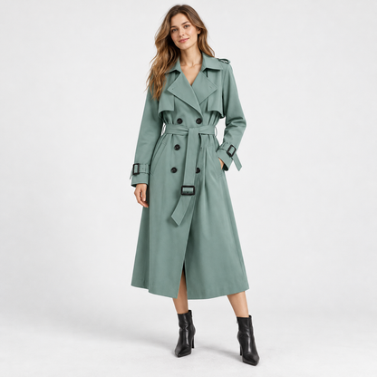 Liesel Tailored Belted Trench Coat — Green – Plain Lining | Emory & Blanc