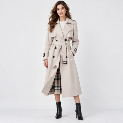 Liesel Tailored Belted Trench Coat — Ivory – Plaid Lining | Emory & Blanc