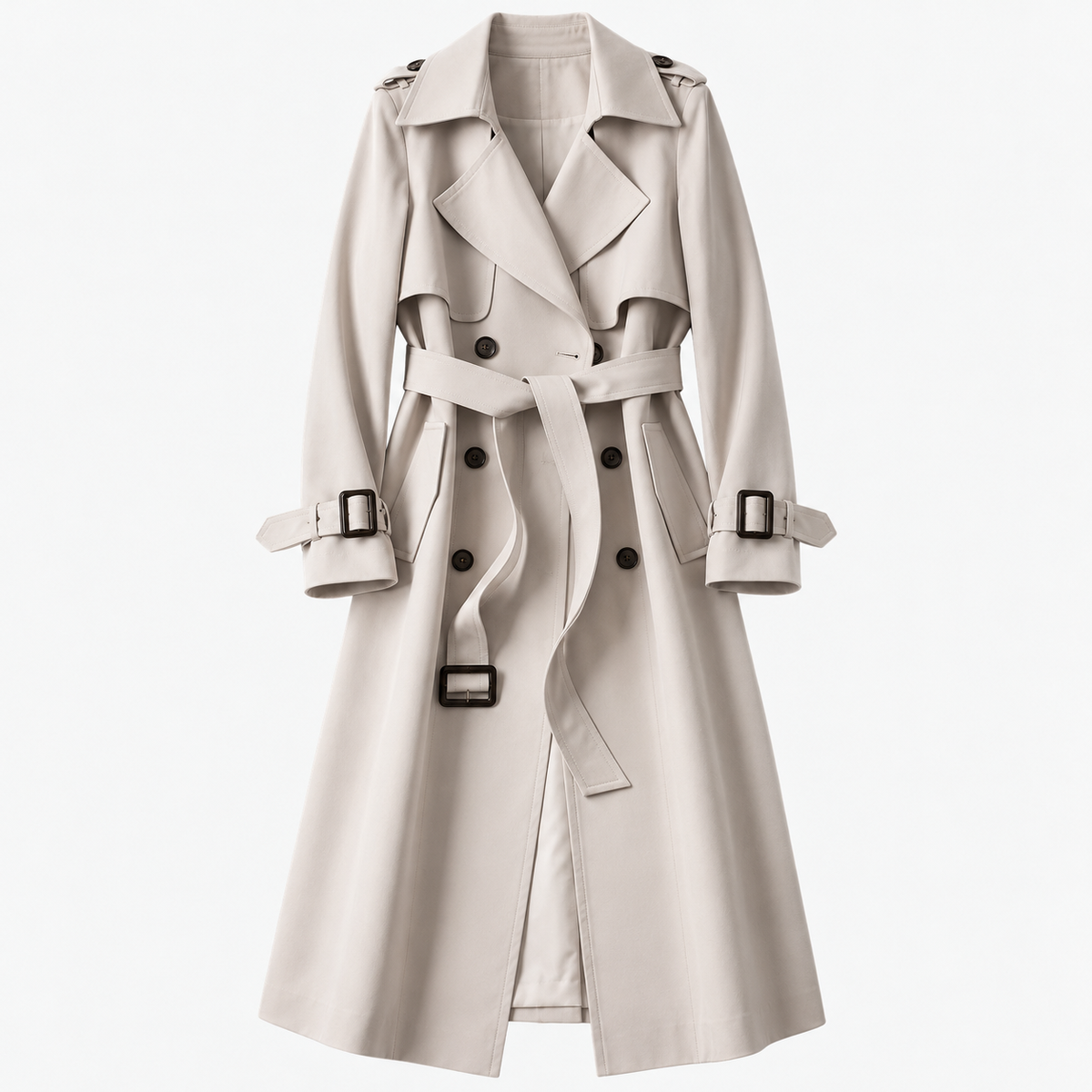 Liesel Tailored Belted Trench Coat — Ivory – Plain Lining | Emory & Blanc