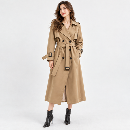 Liesel Tailored Belted Trench Coat — Khaki – Plain Lining | Emory & Blanc