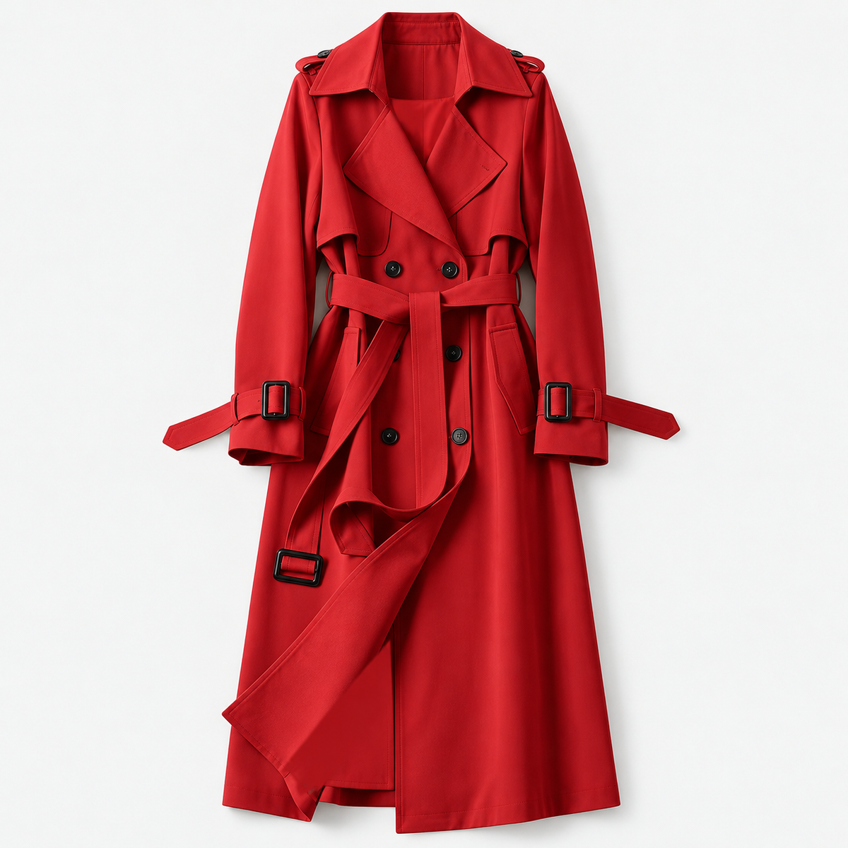 Liesel Tailored Belted Trench Coat — Red – Plain Lining | Emory & Blanc