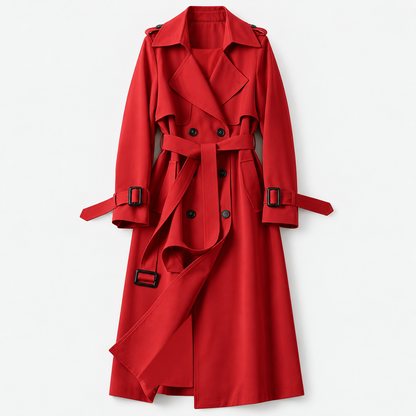 Liesel Tailored Belted Trench Coat — Red – Plain Lining | Emory & Blanc