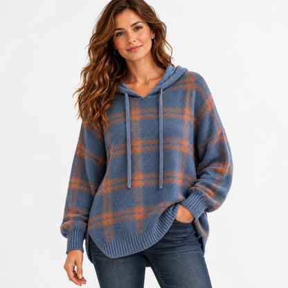 Linley Relaxed Fit Hooded Plaid Pullover — Blue Plaid | Emory & Blanc