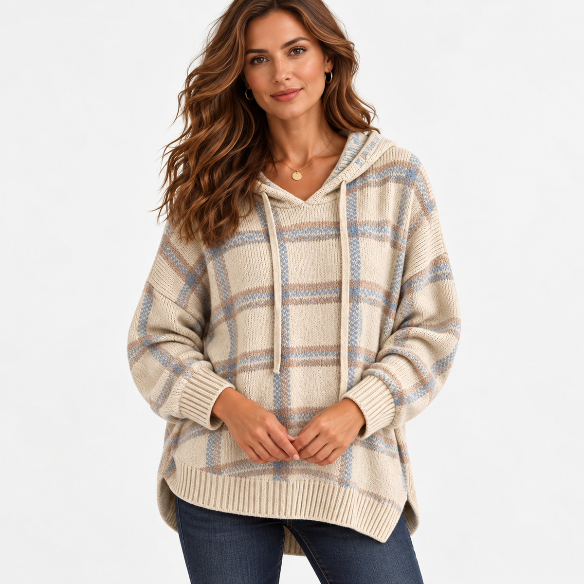 Linley Relaxed Fit Hooded Plaid Pullover — Ivory Plaid | Emory & Blanc
