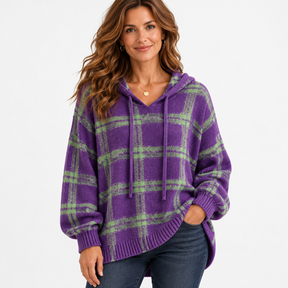 Linley Relaxed Fit Hooded Plaid Pullover — Purple Plaid | Emory & Blanc