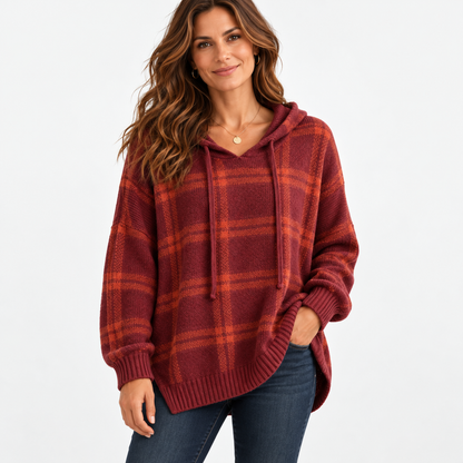 Linley Relaxed Fit Hooded Plaid Pullover — Wine Plaid | Emory & Blanc