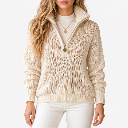 Liora Relaxed Fit Half-Zip Pullover Sweater — Apricot | Emory & Blanc