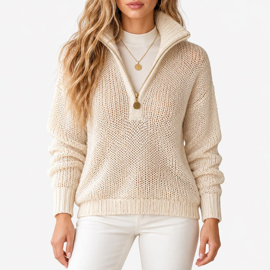 Liora Relaxed Fit Half-Zip Pullover Sweater — Apricot | Emory & Blanc