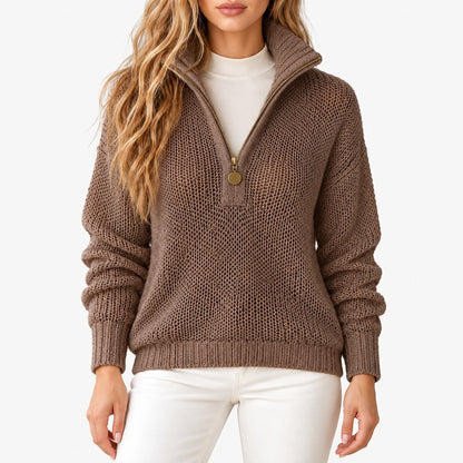 Liora Relaxed Fit Half-Zip Pullover Sweater — Coffee | Emory & Blanc