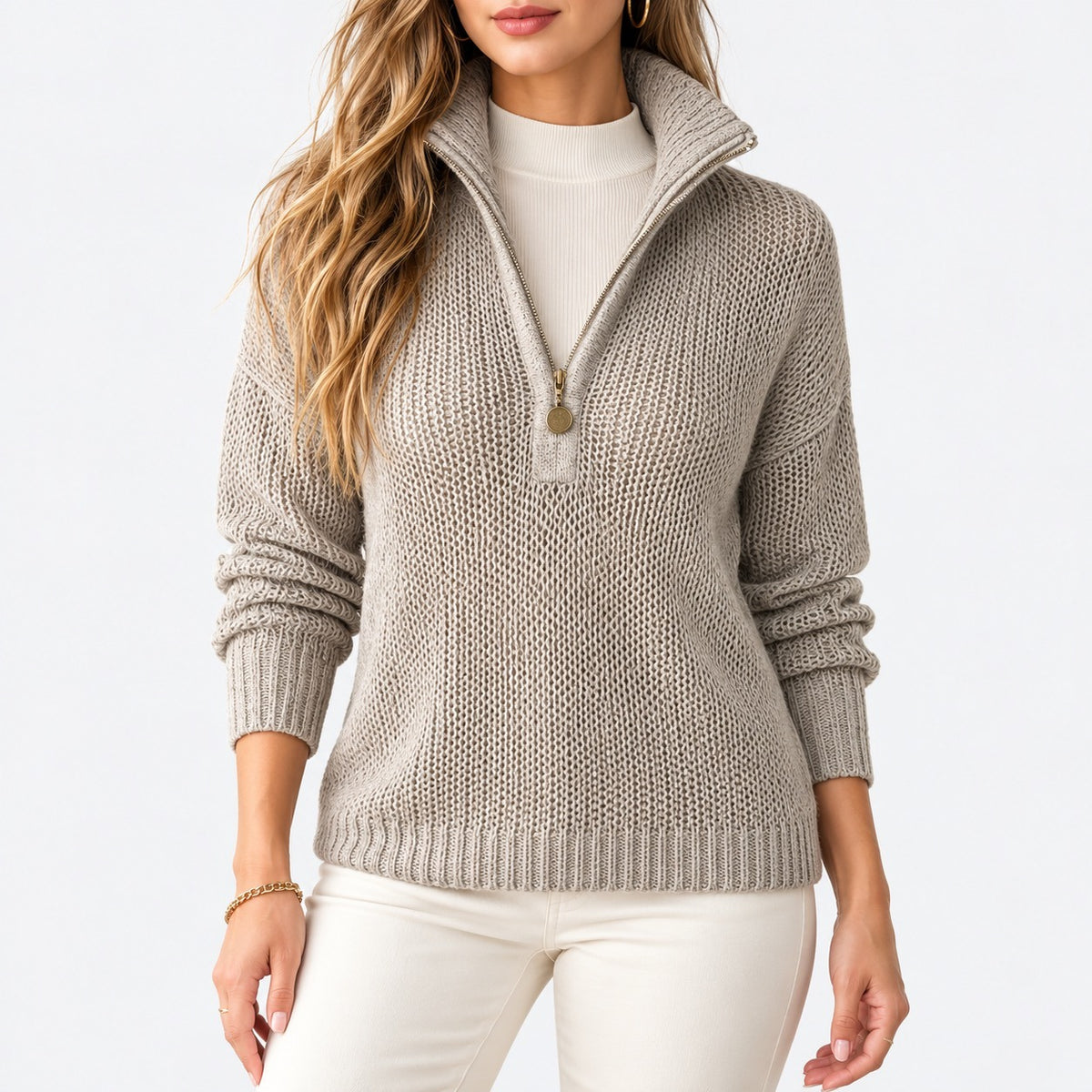 Liora Relaxed Fit Half-Zip Pullover Sweater — Gray | Emory & Blanc