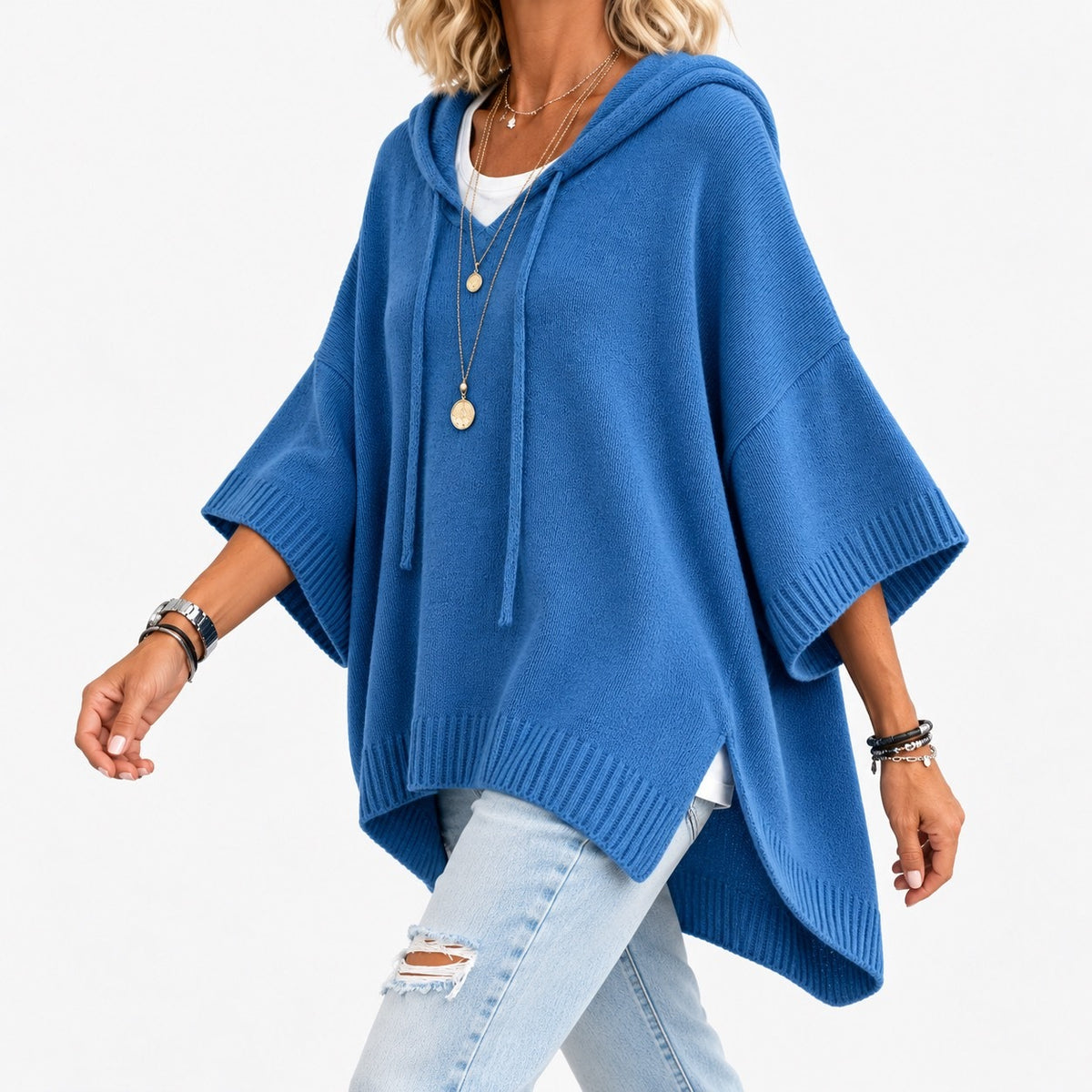 Lisbeth Relaxed Fit Poncho Sweater, Open Hood | Emory & Blanc
