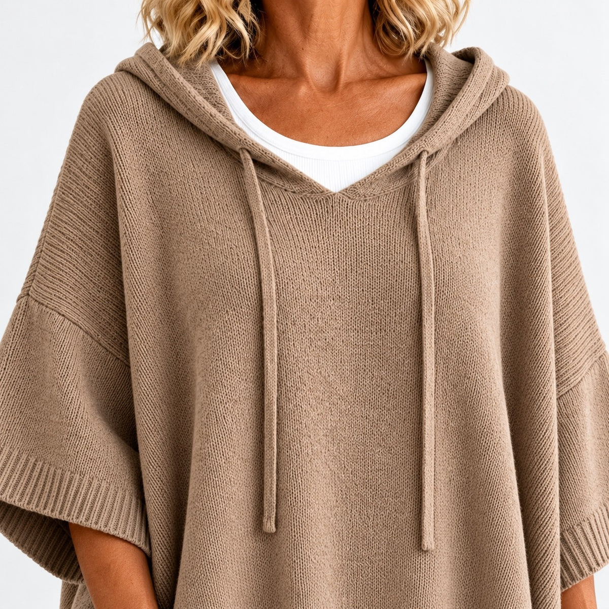 Lisbeth Relaxed Fit Poncho Sweater, Open Hood | Emory & Blanc