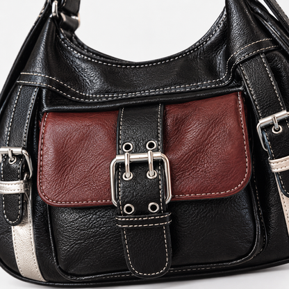 Livia Women's Lightweight Vegan Leather Bag, Buckle Front | Emory & Blanc