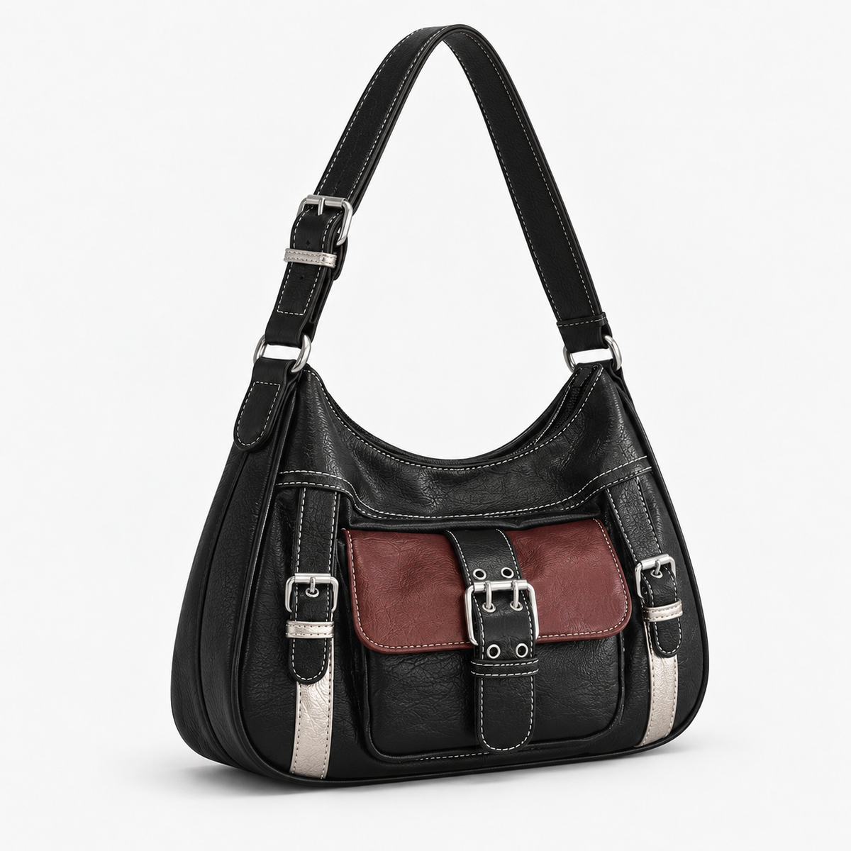 Livia Women's Lightweight Vegan Leather Bag, Buckle Front | Emory & Blanc