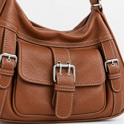 Livia Women's Lightweight Vegan Leather Bag, Buckle Front | Emory & Blanc