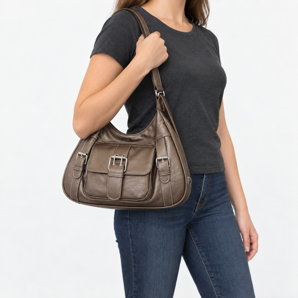 Livia Women's Lightweight Vegan Leather Bag, Buckle Front | Emory & Blanc