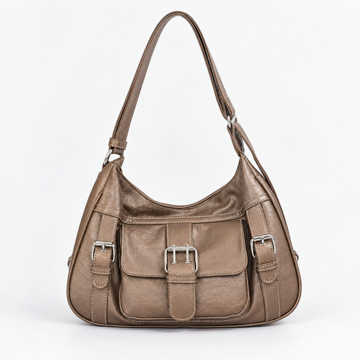 Livia Women's Lightweight Vegan Leather Bag, Buckle Front — Champagne | Emory & Blanc