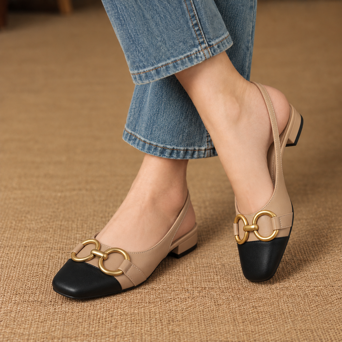 Lorelle Comfort Low-Heel Slingback Flats | Emory & Blanc