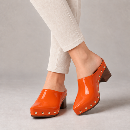 Lorette Easy Slip-On Studded Clog Mules — Orange | Emory & Blanc
