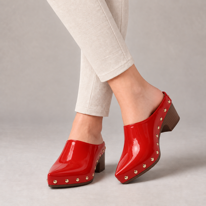 Lorette Easy Slip-On Studded Clog Mules — Red | Emory & Blanc