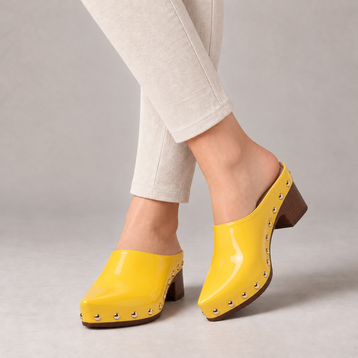 Lorette Easy Slip-On Studded Clog Mules — Yellow | Emory & Blanc