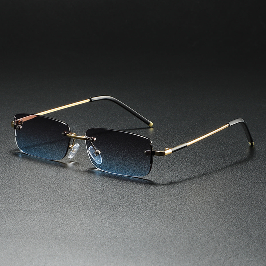 Lucan Lightweight Rimless Sunglasses — Dark Blue | Emory & Blanc