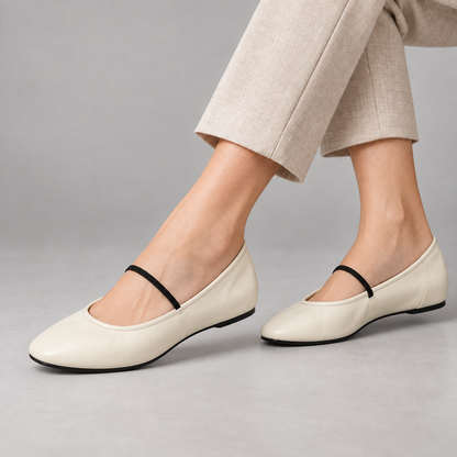 Lucia Women's Lightweight Microfiber Mary Jane Flats — White | Emory & Blanc