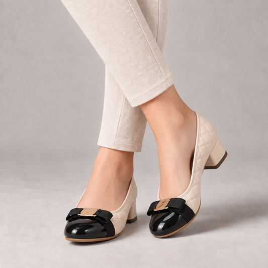Madison Women's Quilted Cap-Toe Pumps — Apricot | Emory & Blanc