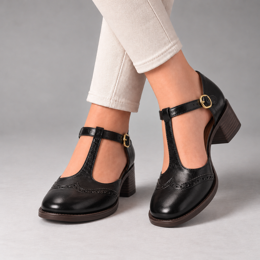 Maelle Comfort T-Strap Mary Janes — Black | Emory & Blanc