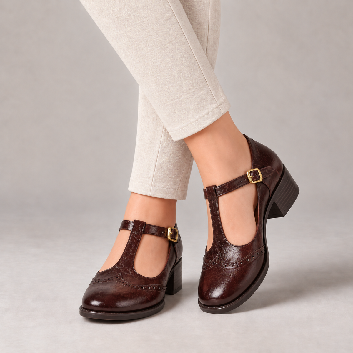 Maelle Comfort T-Strap Mary Janes — Burgundy Brown | Emory & Blanc