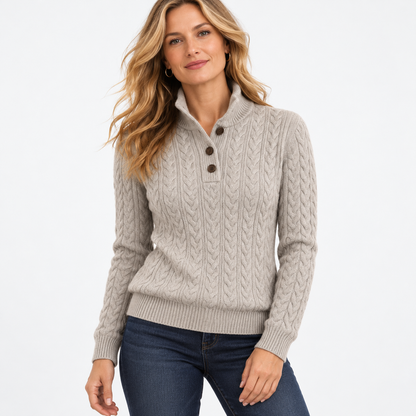 Maeve Soft Cable-Knit Stand Collar Sweater — Gray | Emory & Blanc