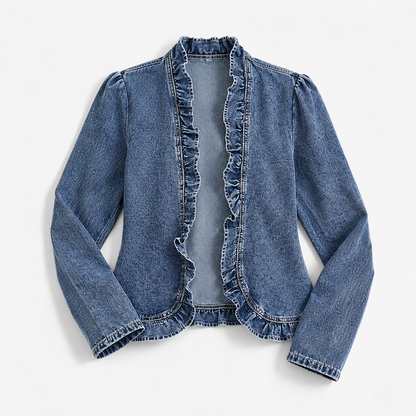 Mallory Fitted Ruffle Trim Jacket, Open Front | Emory & Blanc