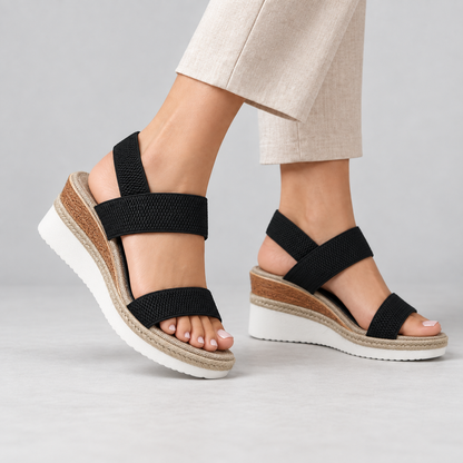 Mara Comfort Wedge Sandals, Elastic Straps | Emory & Blanc