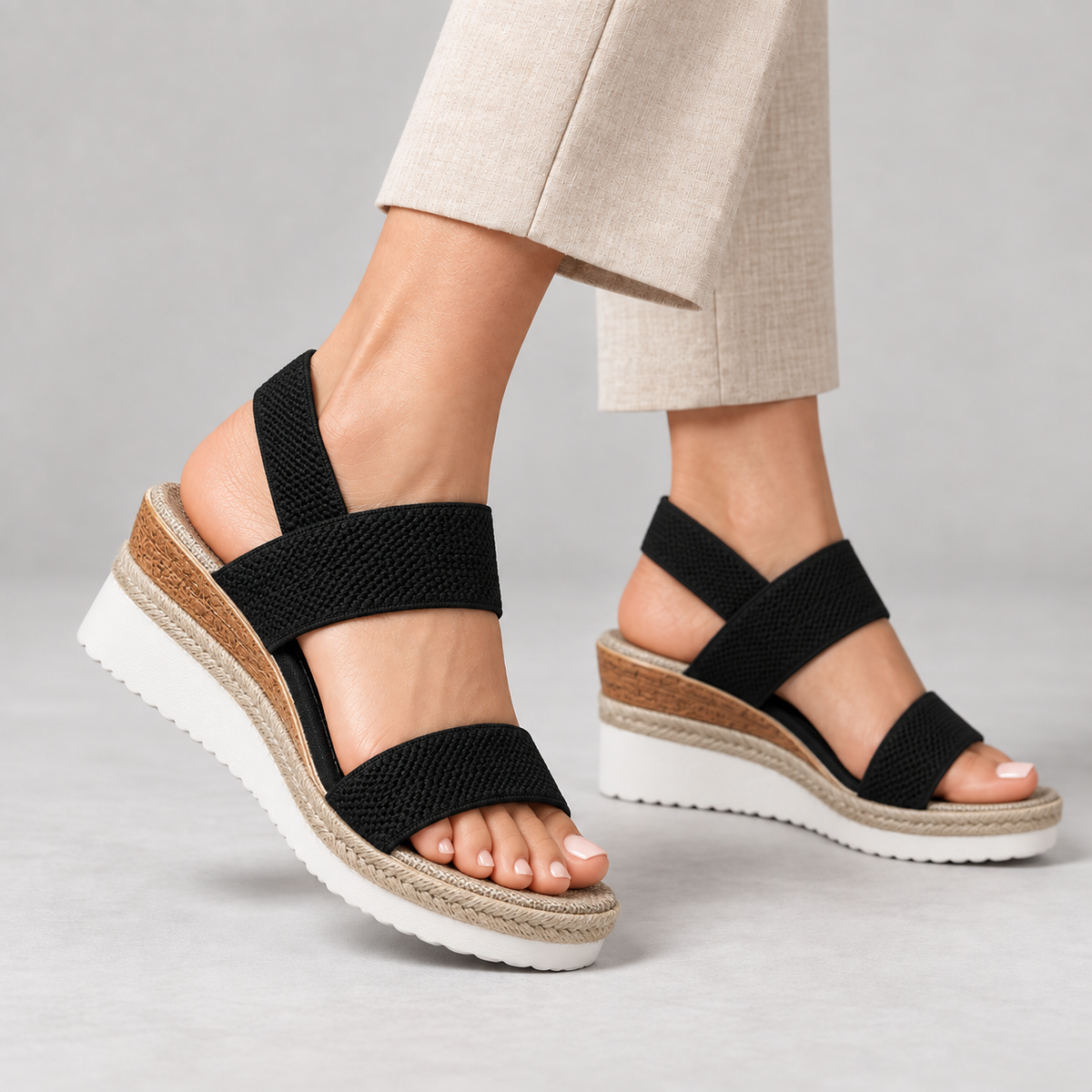 Mara Comfort Wedge Sandals, Elastic Straps | Emory & Blanc