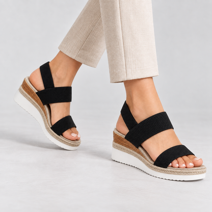 Mara Comfort Wedge Sandals, Elastic Straps | Emory & Blanc
