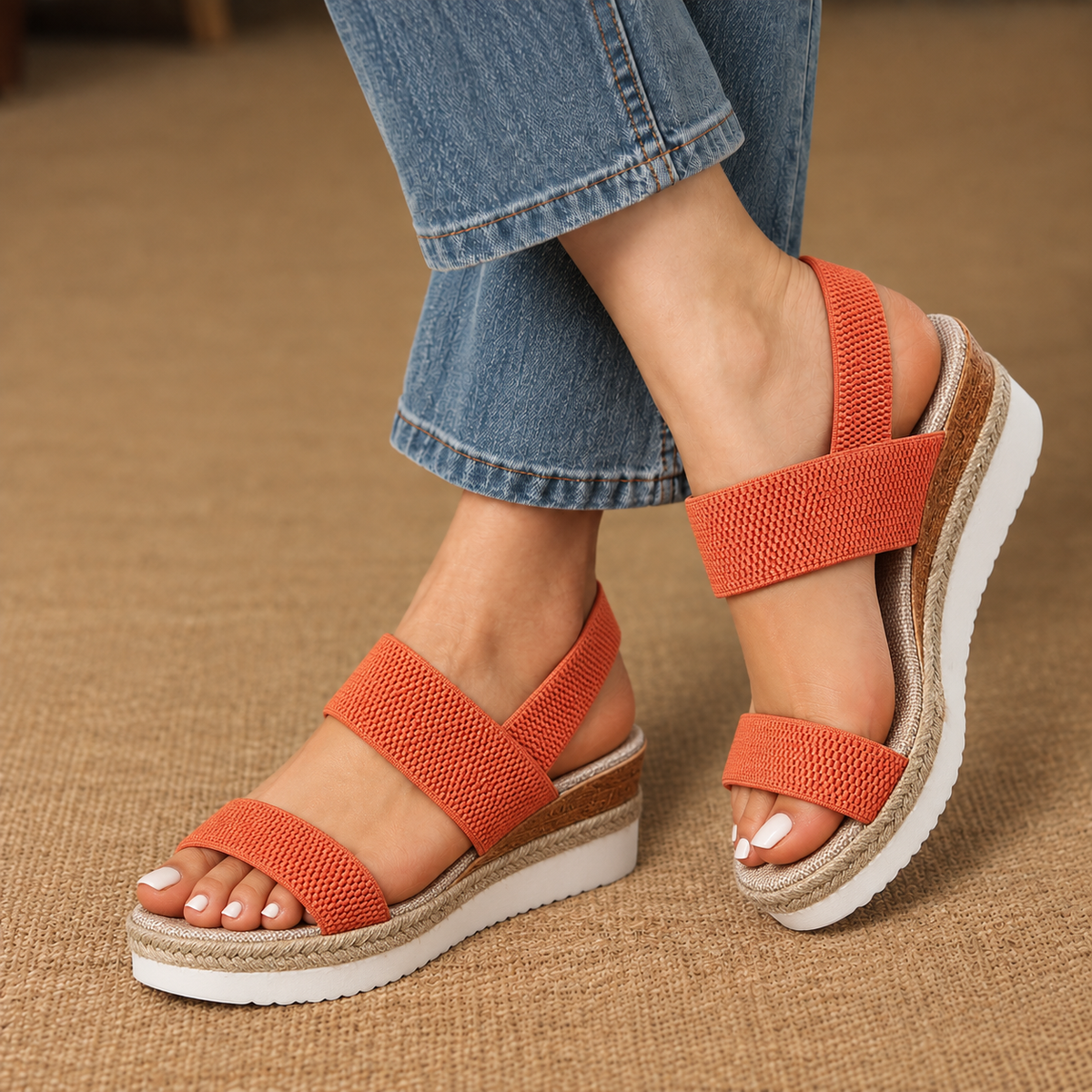 Mara Comfort Wedge Sandals, Elastic Straps | Emory & Blanc
