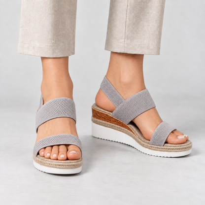 Mara Comfort Wedge Sandals, Elastic Straps — Gray | Emory & Blanc