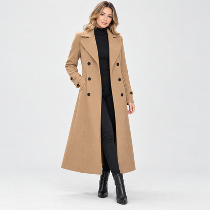 Marcelle Comfort Double-Breasted Long Coat — Camel | Emory & Blanc