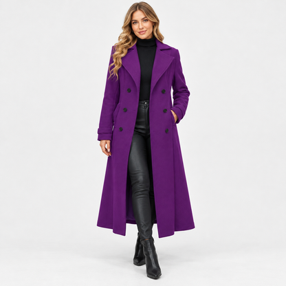 Marcelle Comfort Double-Breasted Long Coat — Purple | Emory & Blanc