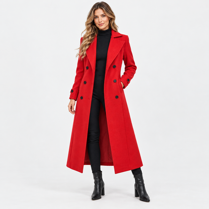 Marcelle Comfort Double-Breasted Long Coat — Red | Emory & Blanc