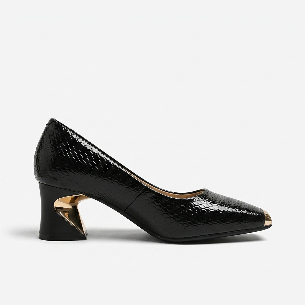 Margaux Geometric-Heel Pump — Black | Emory & Blanc