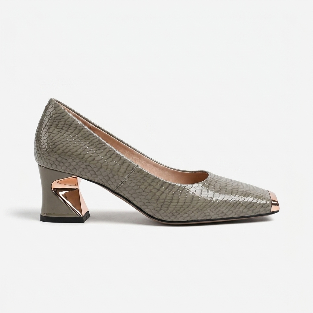 Margaux Geometric-Heel Pump — Gray | Emory & Blanc