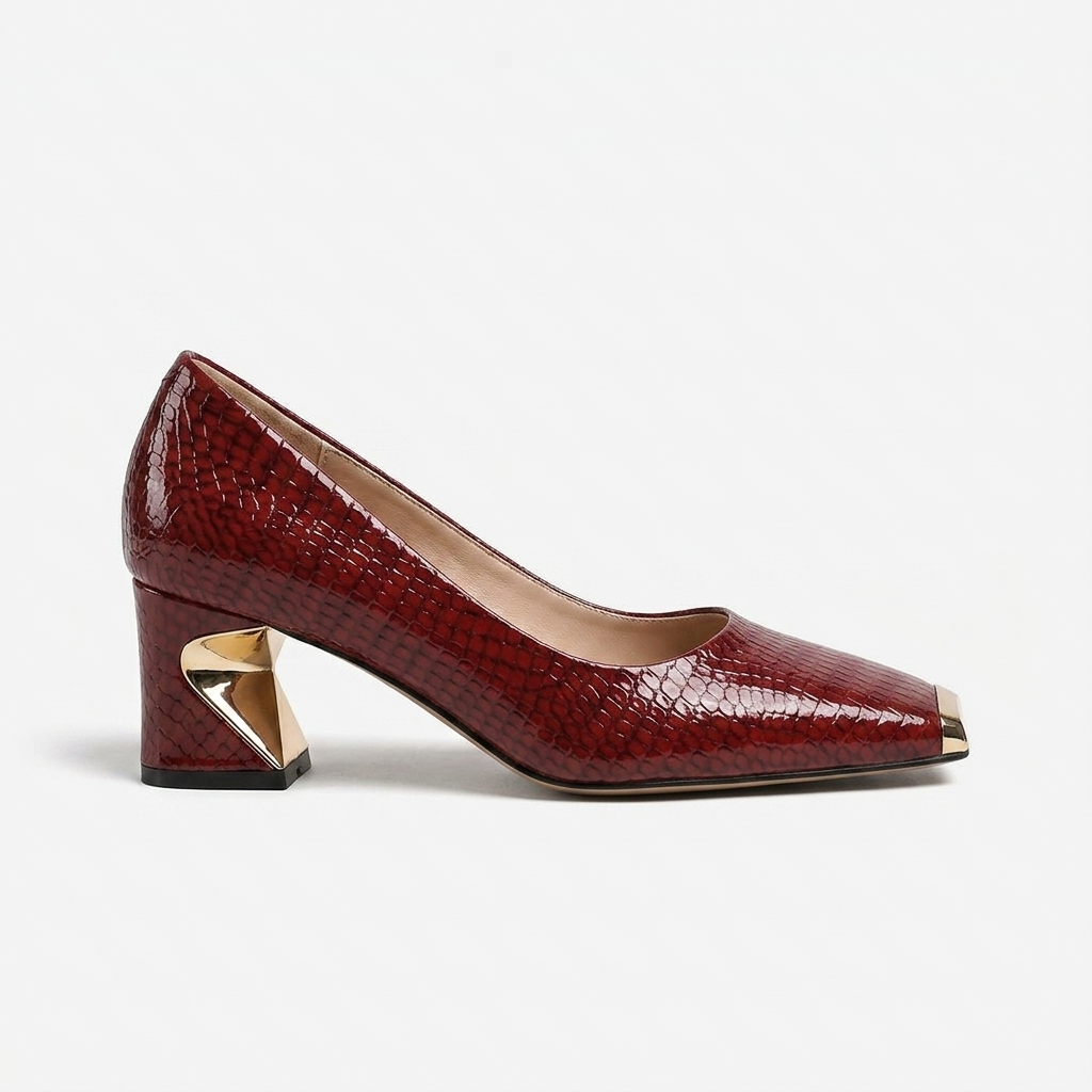 Margaux Geometric-Heel Pump — Red | Emory & Blanc