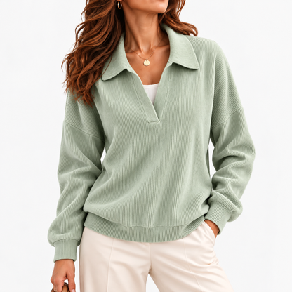 Marianne Relaxed Fit Polo Collar Top — Green | Emory & Blanc