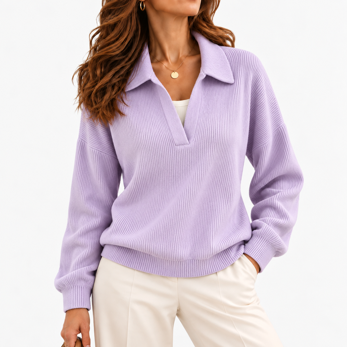 Marianne Relaxed Fit Polo Collar Top — Light Purple | Emory & Blanc