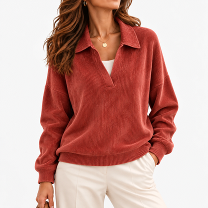 Marianne Relaxed Fit Polo Collar Top — Light Red | Emory & Blanc