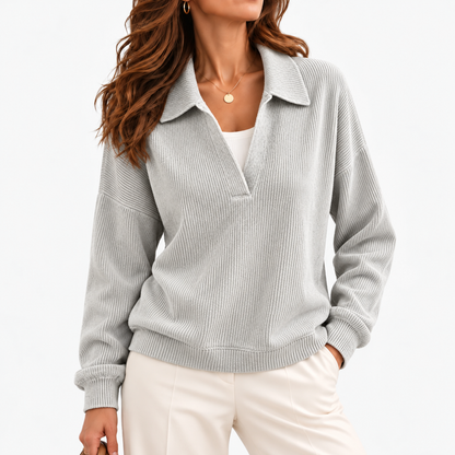 Marianne Relaxed Fit Polo Collar Top — Silver Gray | Emory & Blanc