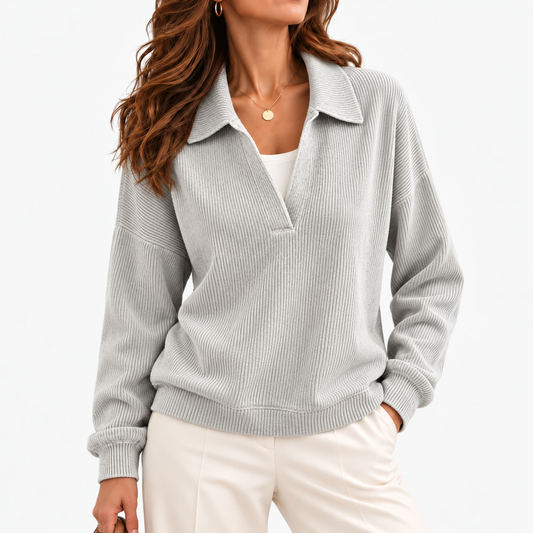 Marianne Relaxed Fit Polo Collar Top — Silver Gray | Emory & Blanc